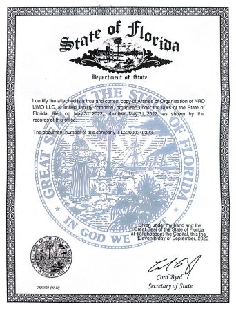 NRD Limo LLC Sertificate